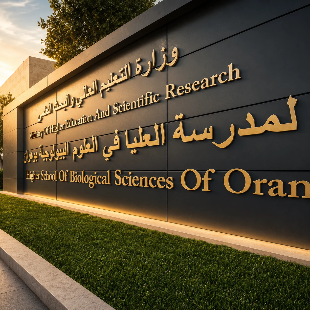 Façade portant le nom de l’ESSBO en arabe et en anglais